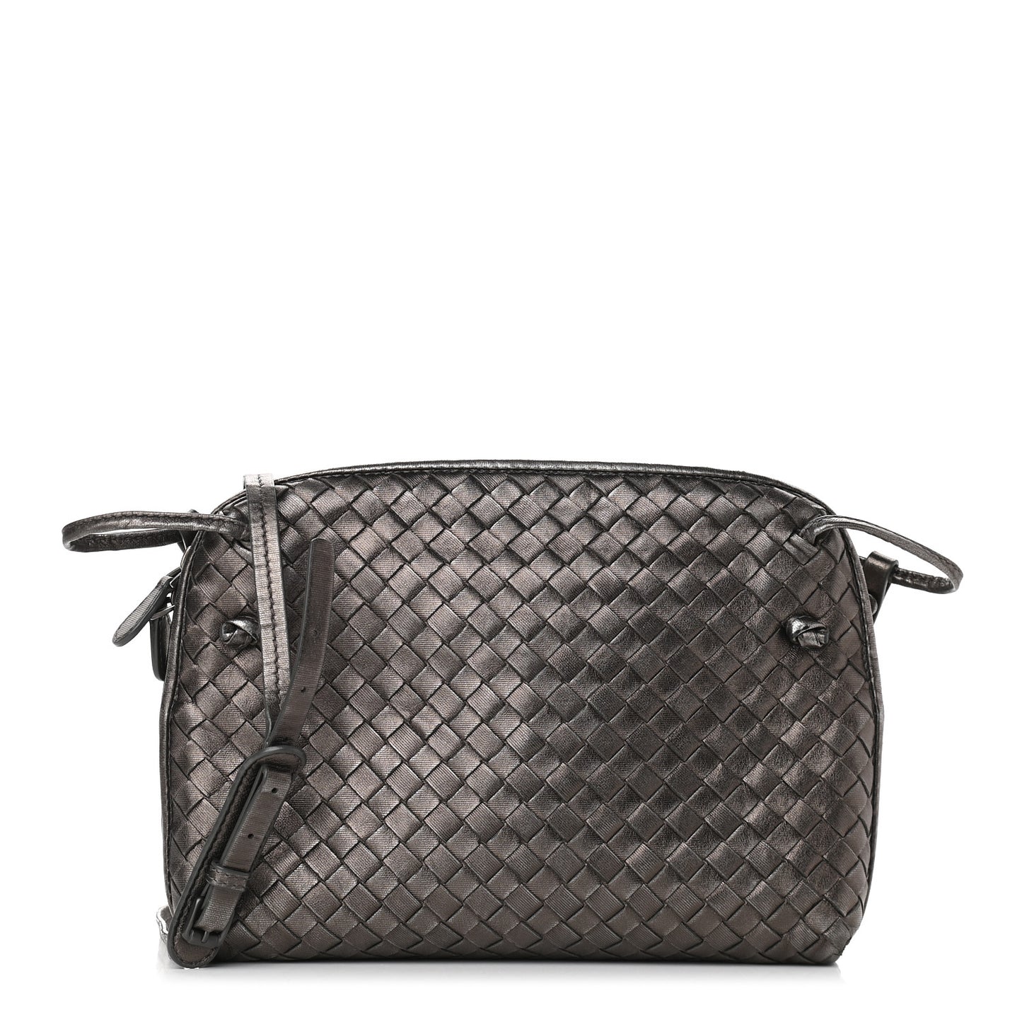 Metallic Grosgrain Intrecciato Nodini Bag Pewter