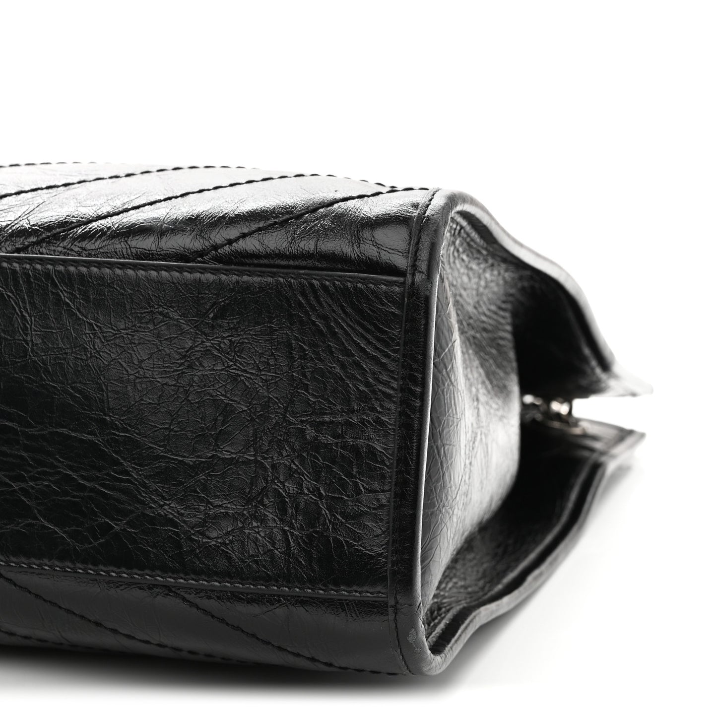 Crinkled Calfskin Matelasse Monogram Large Niki Shopper Tote Black
