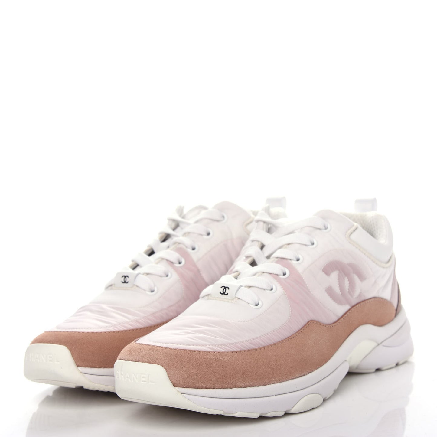 Nylon Suede Calfskin CC Sneakers 41 Pink