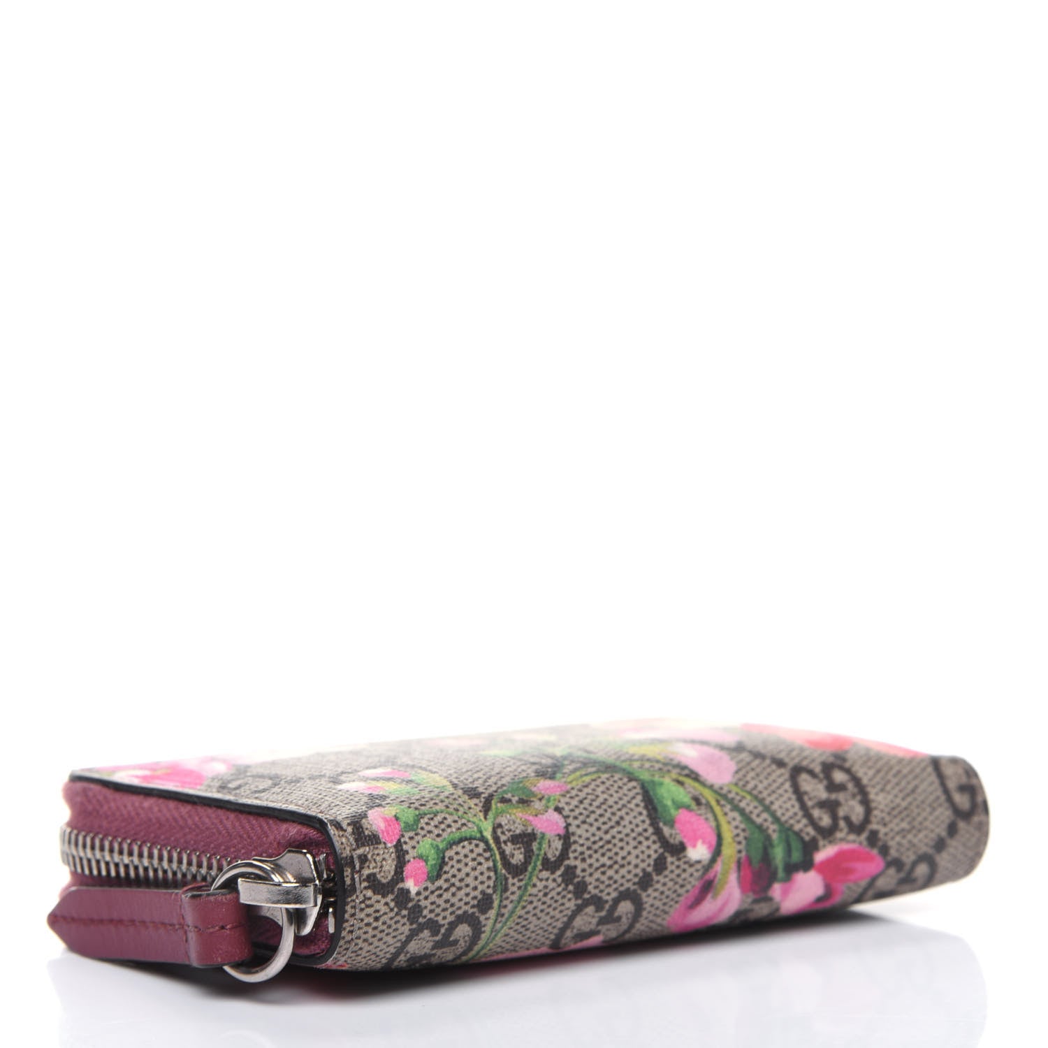 Gucci GG Supreme Monogram Blooms Zip Around Card Case Wallet Beige Multicolor Dry Rose 3 of 11