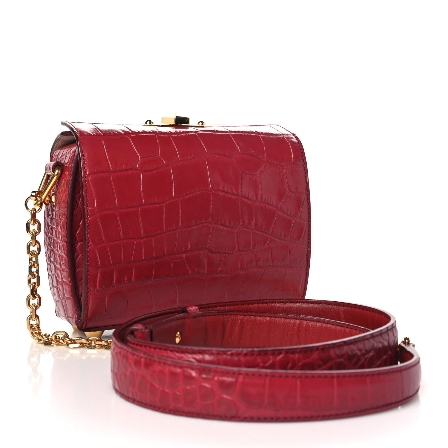 Alexander McQueen Calfskin Crocodile Embossed Box Shoulder Bag 19 Red 3 of 9