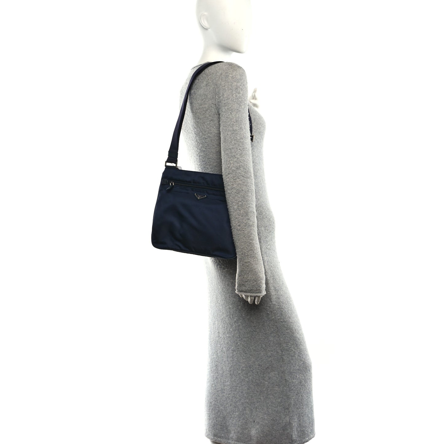 Tessuto Nylon Saffiano Flat Messenger Bag Blue