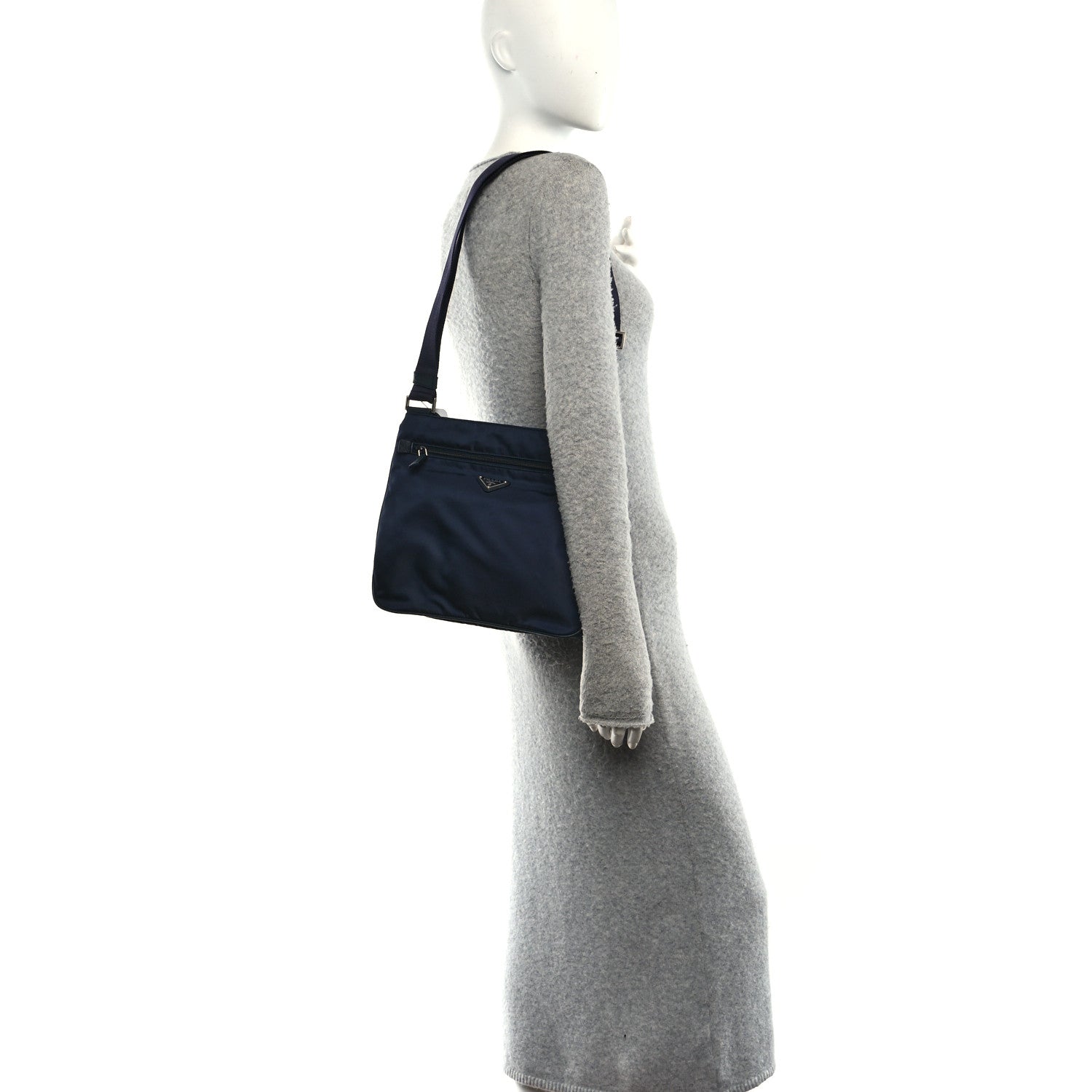 Prada Tessuto Nylon Saffiano Flat Messenger Bag Blue 2 of 12