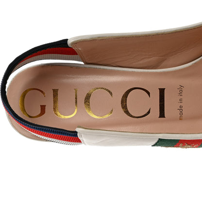 Gucci Malaga Kid Web Sylvie Mid Heel Slingback Pumps 38 White 6 of 12