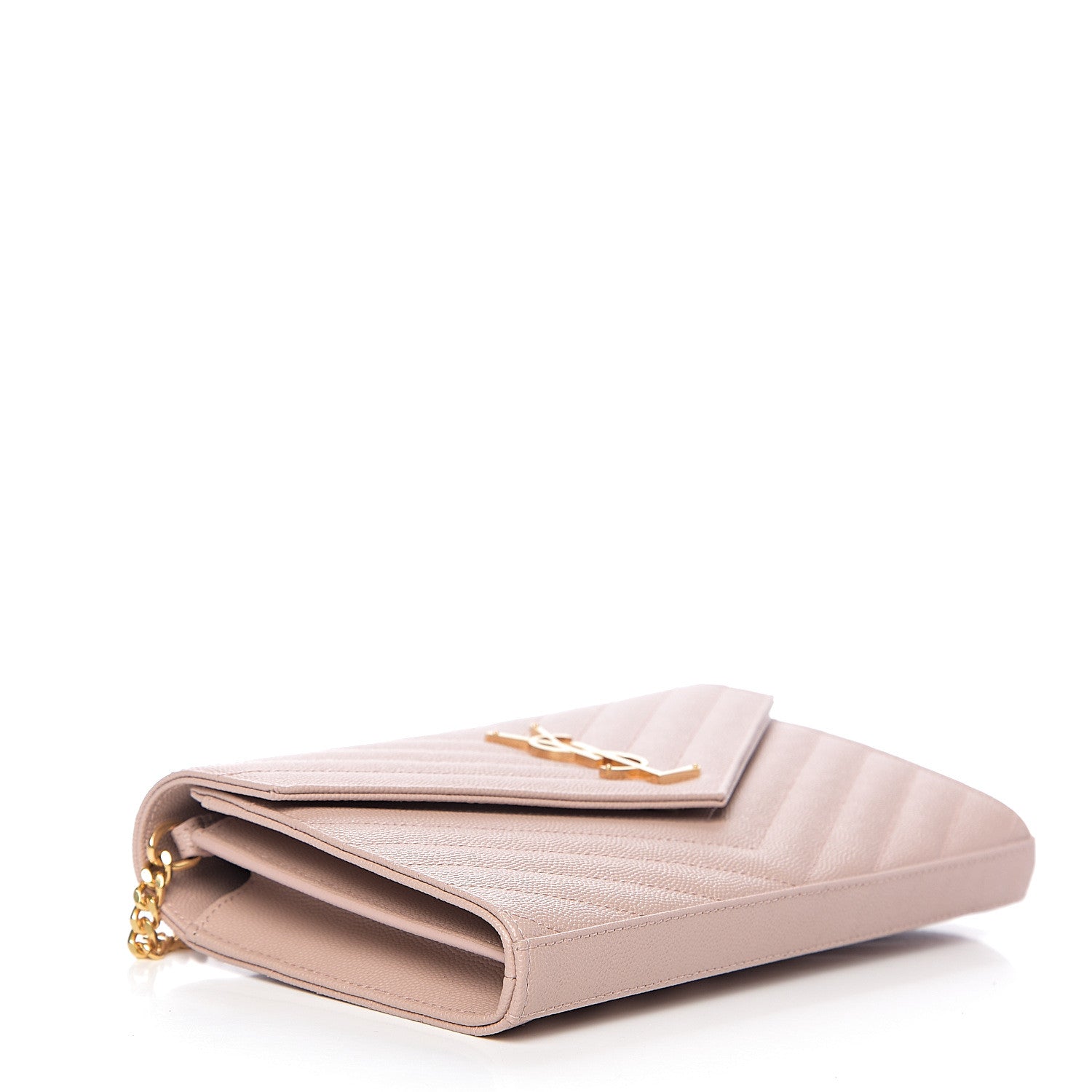 Saint Laurent Grain De Poudre Matelasse Chevron Monogram Chain Wallet Pale Pink 3 of 8