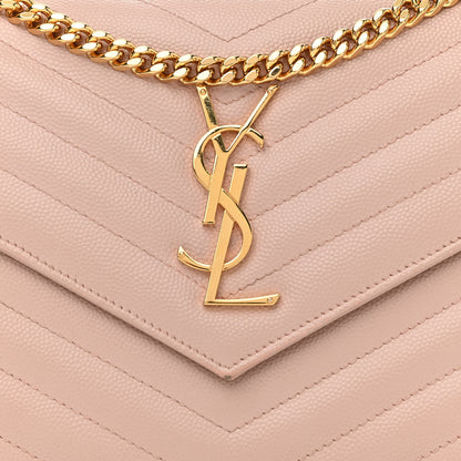 Saint Laurent Grain De Poudre Matelasse Chevron Monogram Chain Wallet Pale Blush 8 of 12
