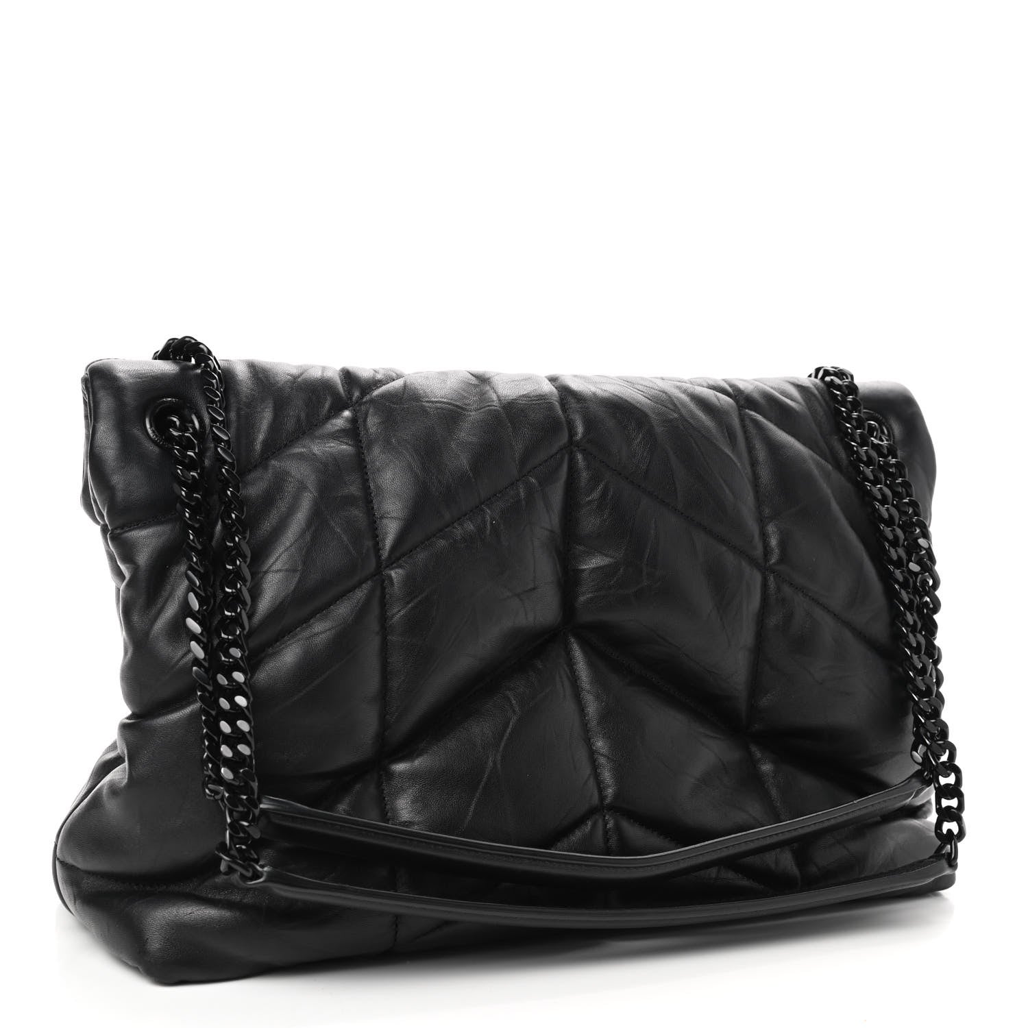 Saint Laurent Calfskin Quilted Medium Loulou Puffer Monogram Chain Satchel Black 3 of 9