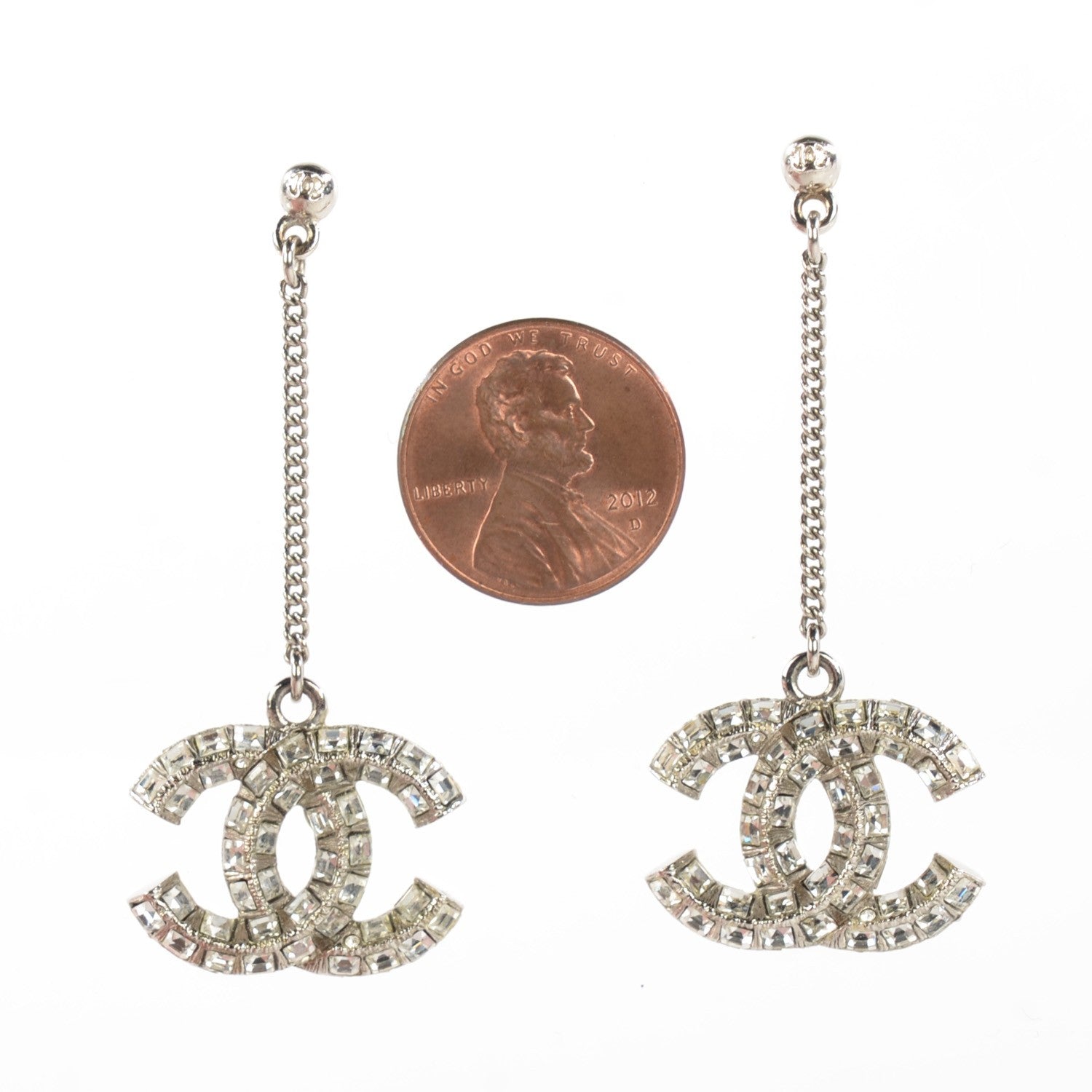 Chanel Baguette Crystal CC Dangle Earrings Silver 2 of 4