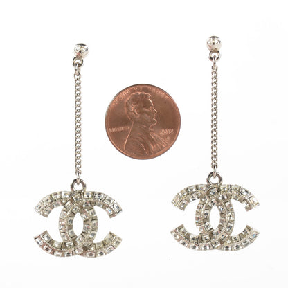 Chanel Baguette Crystal CC Dangle Earrings Silver 2 of 4