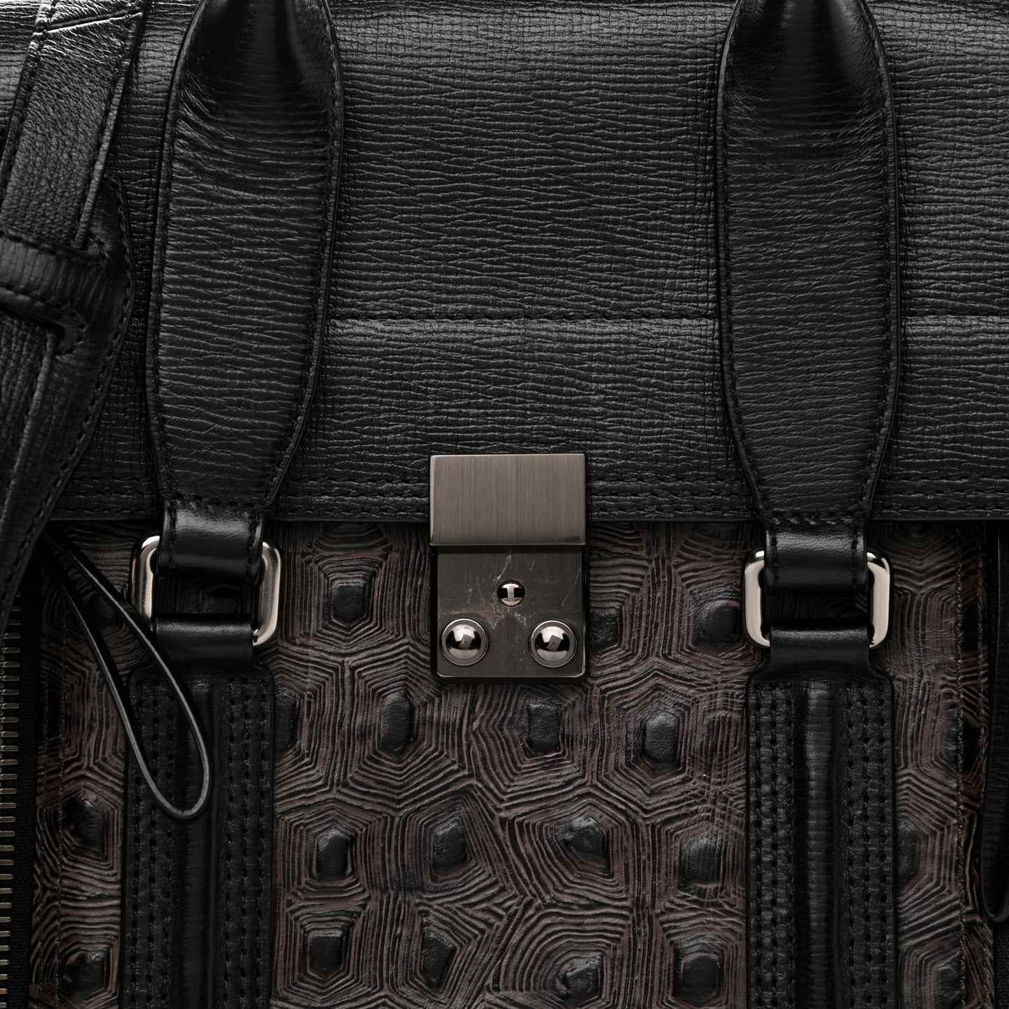 Turtle Embossed Medium Pashli Satchel Black