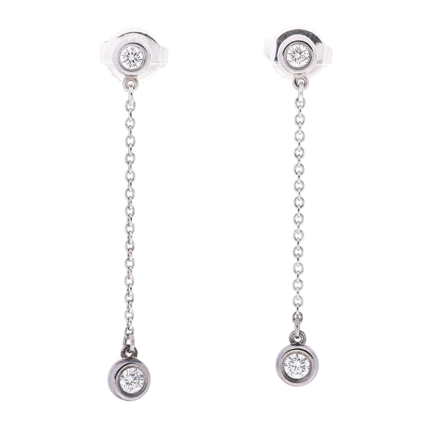 Tiffany Sterling Silver Diamond .24ct Elsa Peretti Diamonds by the Yard Drop Earrings 1 of 7