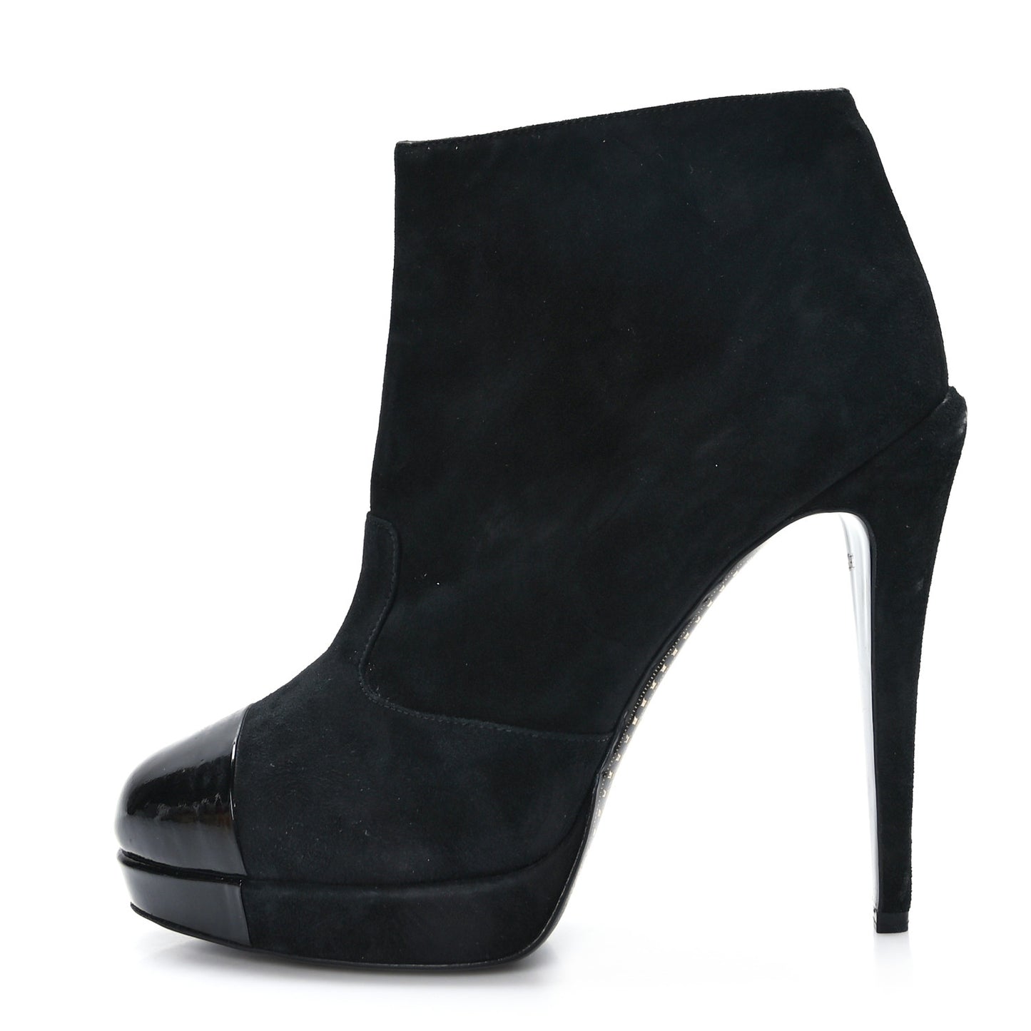 Suede Patent CC Cap Toe Platform Ankle Boots 39.5 Black