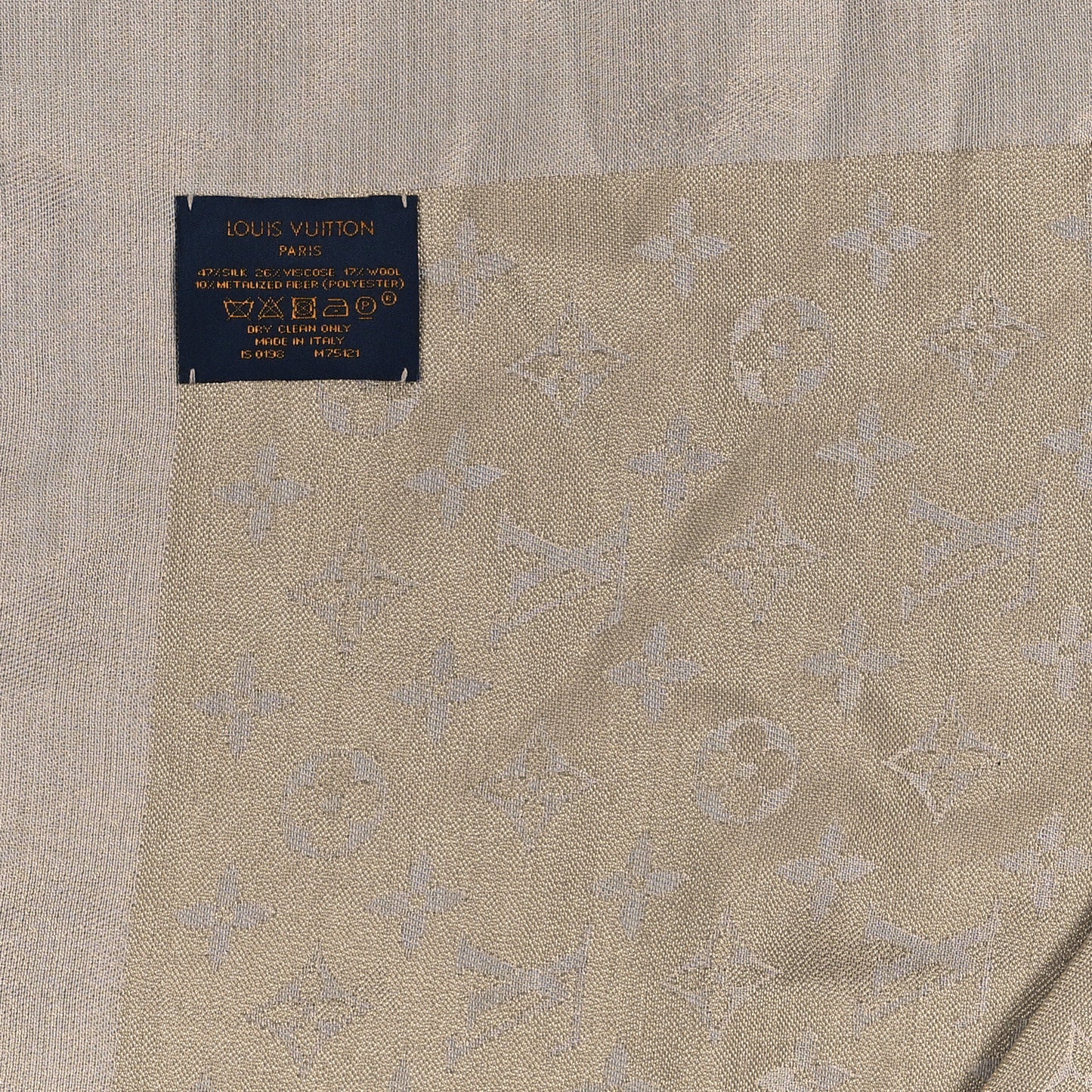 Silk Lurex Wool Monogram Shine Shawl Greige