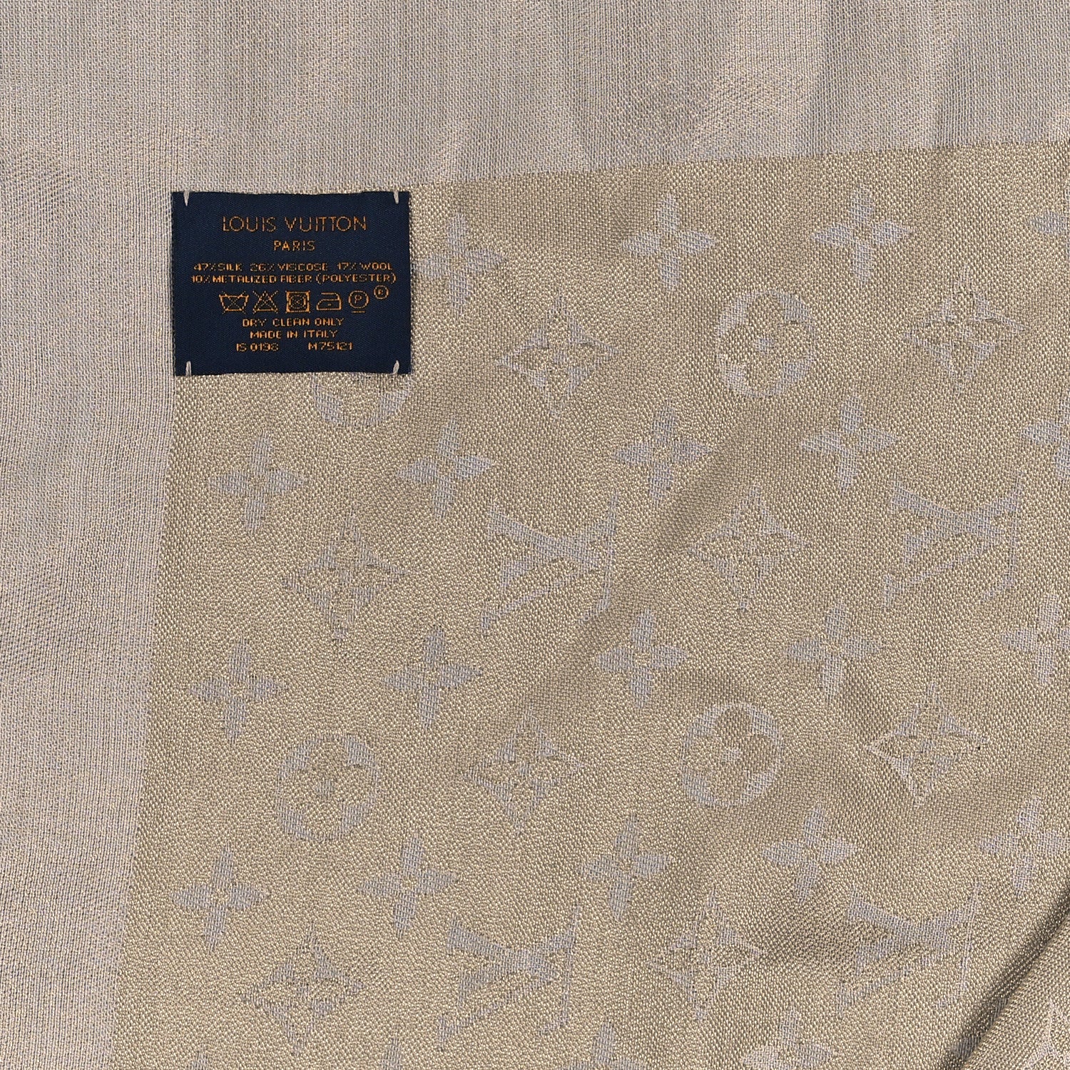 Louis Vuitton Silk Lurex Wool Monogram Shine Shawl Greige 3 of 4