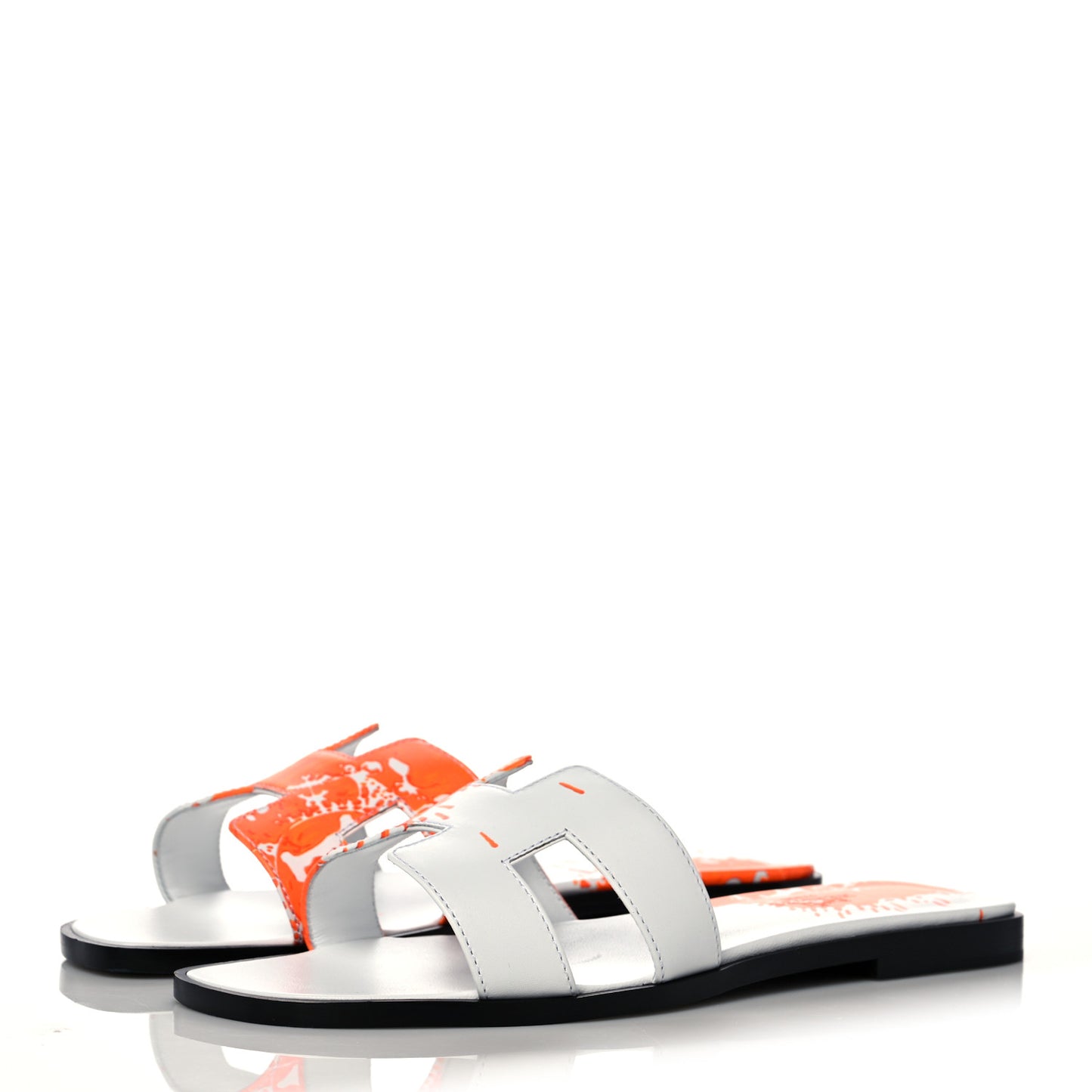 Calfskin Printed Peinture Fraiche Oran Sandals 37 White Orange