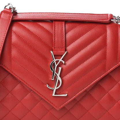 Saint Laurent Grain De Poudre Textured Mixed Matelasse Triquilt Medium Monogram Satchel New Red 9 of 10