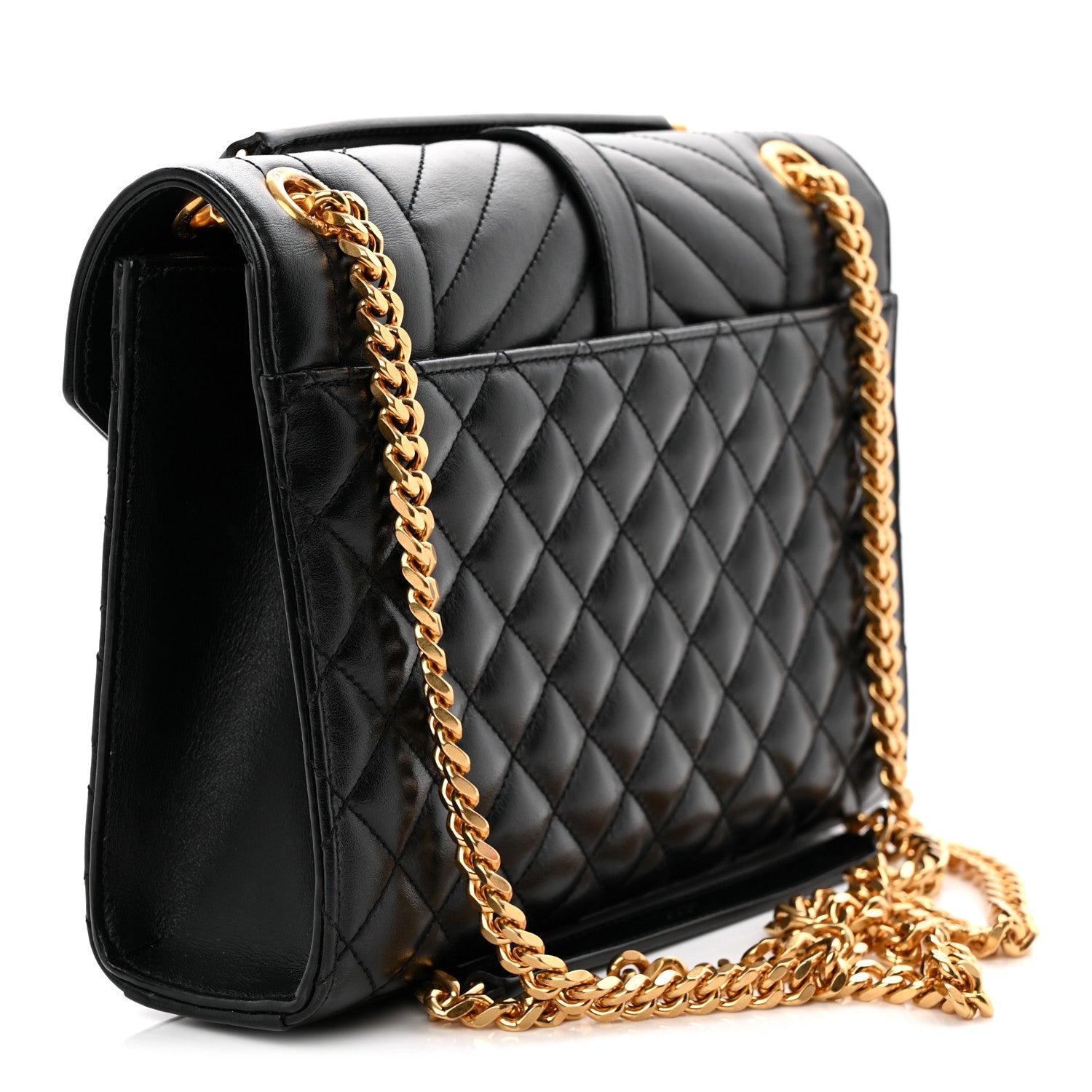 Saint Laurent Lambskin Mixed Matelasse Triquilt Medium Monogram Satchel Black 3 of 13