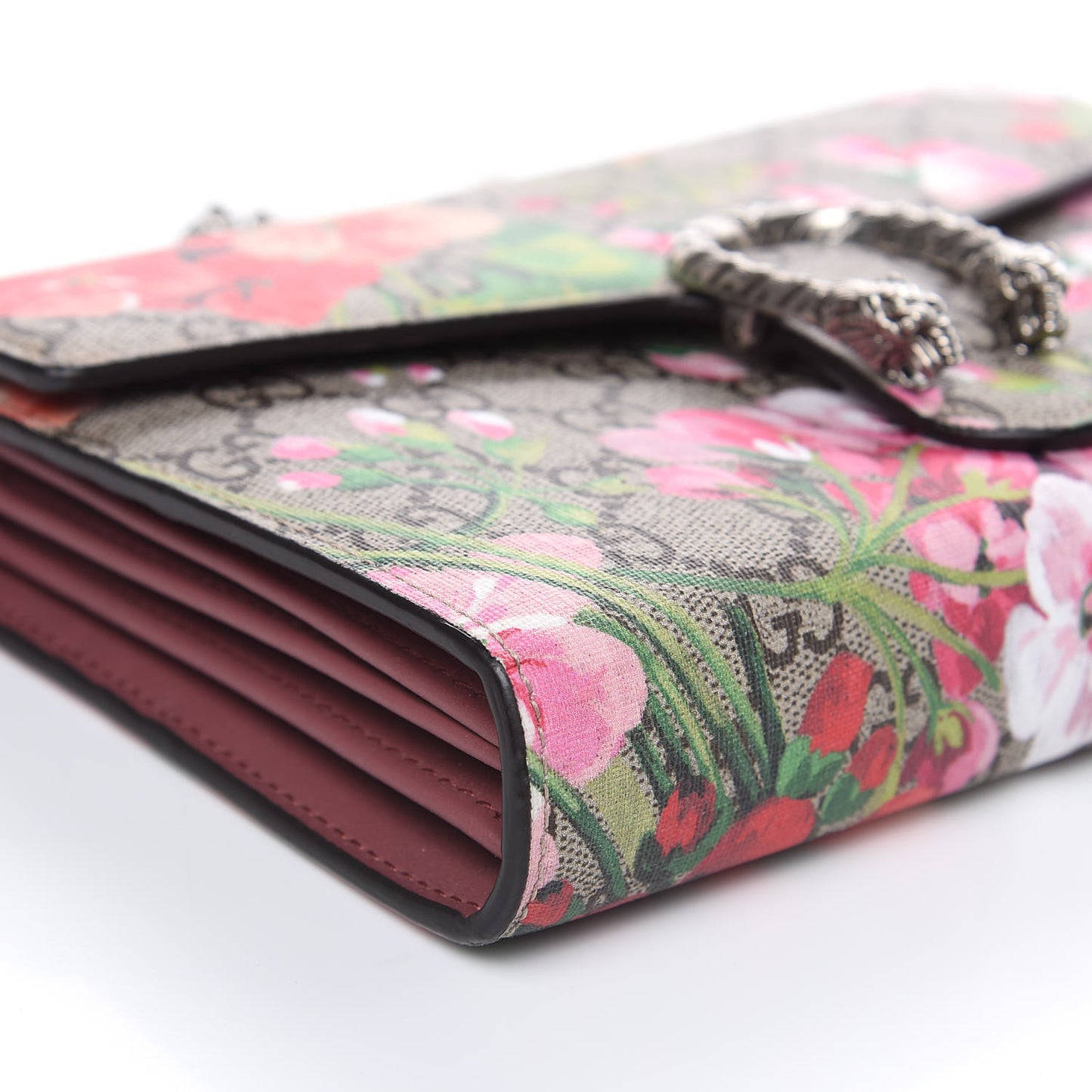 GG Supreme Monogram Blooms Mini Dionysus Chain Wallet Beige Multicolor Dry Rose