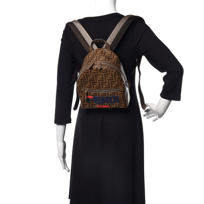 Fendi X FILA Glazed Fabric Vitello Century FF 1974 Mania Mini Backpack Mogano Panna Blueberry 2 of 9