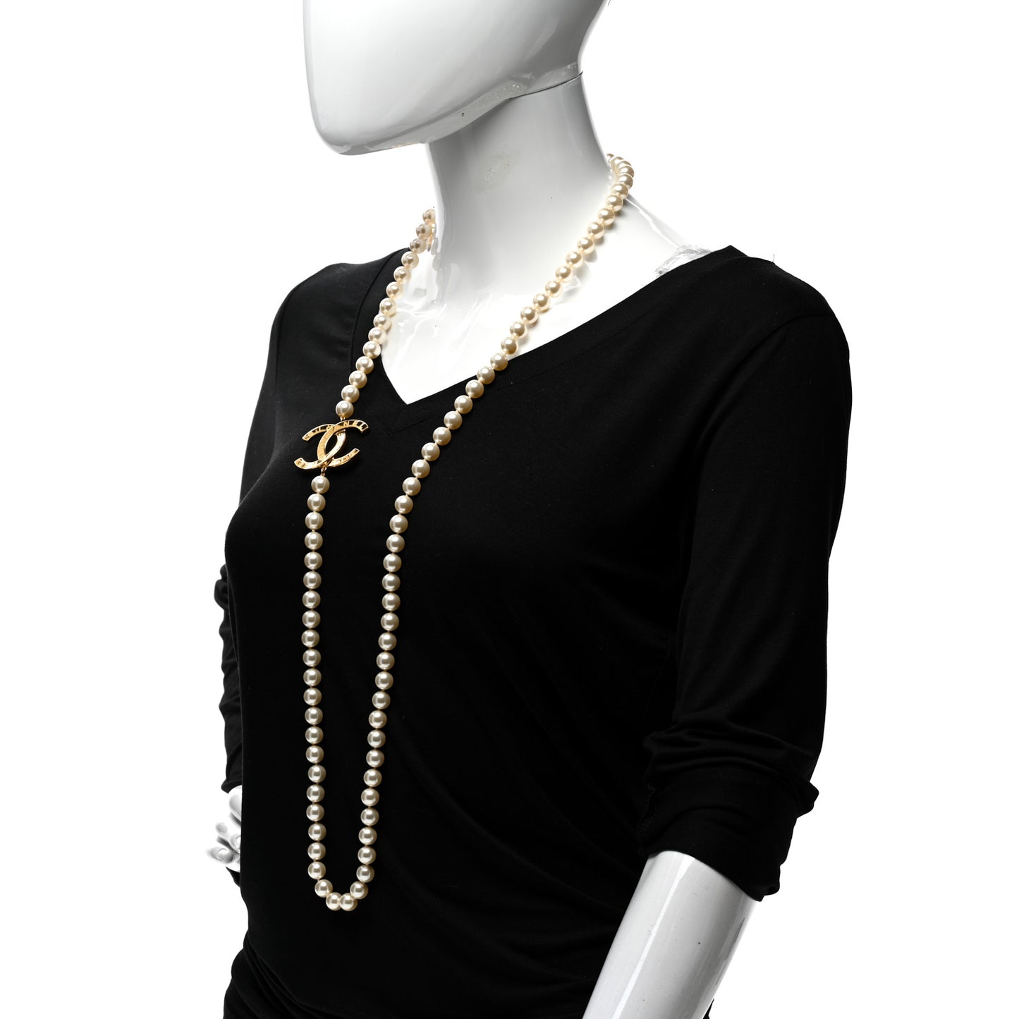 Pearl CC Paris Button Long Necklace