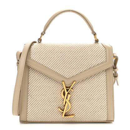 Saint Laurent Canvas Calfskin Mini Classic Monogram Cassandra Top Handle Tan Natural 1 of 13
