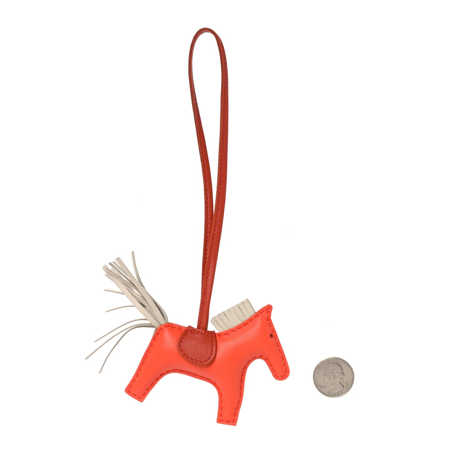 Milo Lambskin Grigri Rodeo Horse Bag Charm PM Orange Poppy Craie Terre Battue