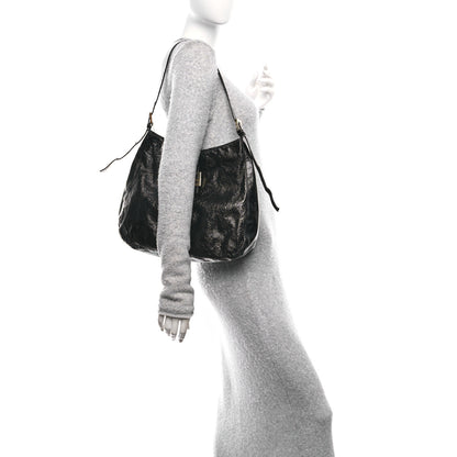 Fendi Crinkled Calfskin Baguette Shoulder Bag Black 2 of 11