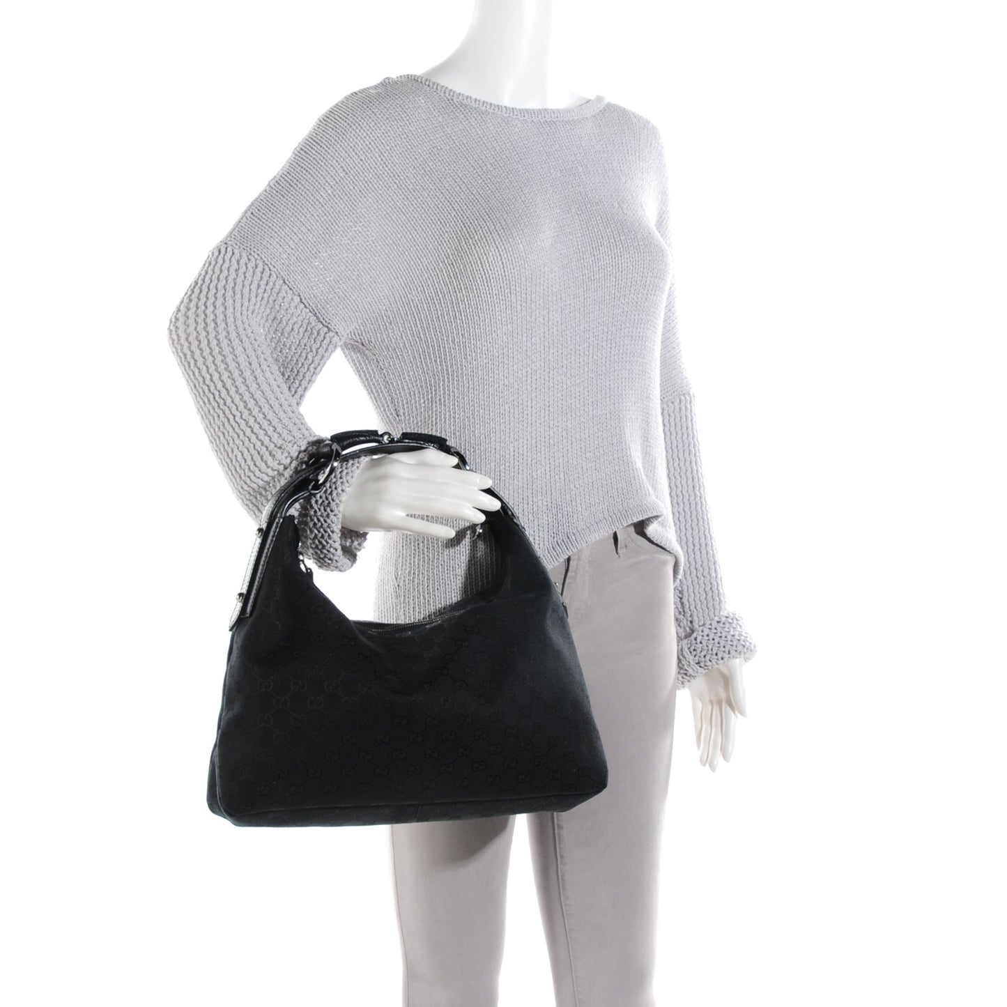 Monogram Medium Horsebit Chain Hobo Black