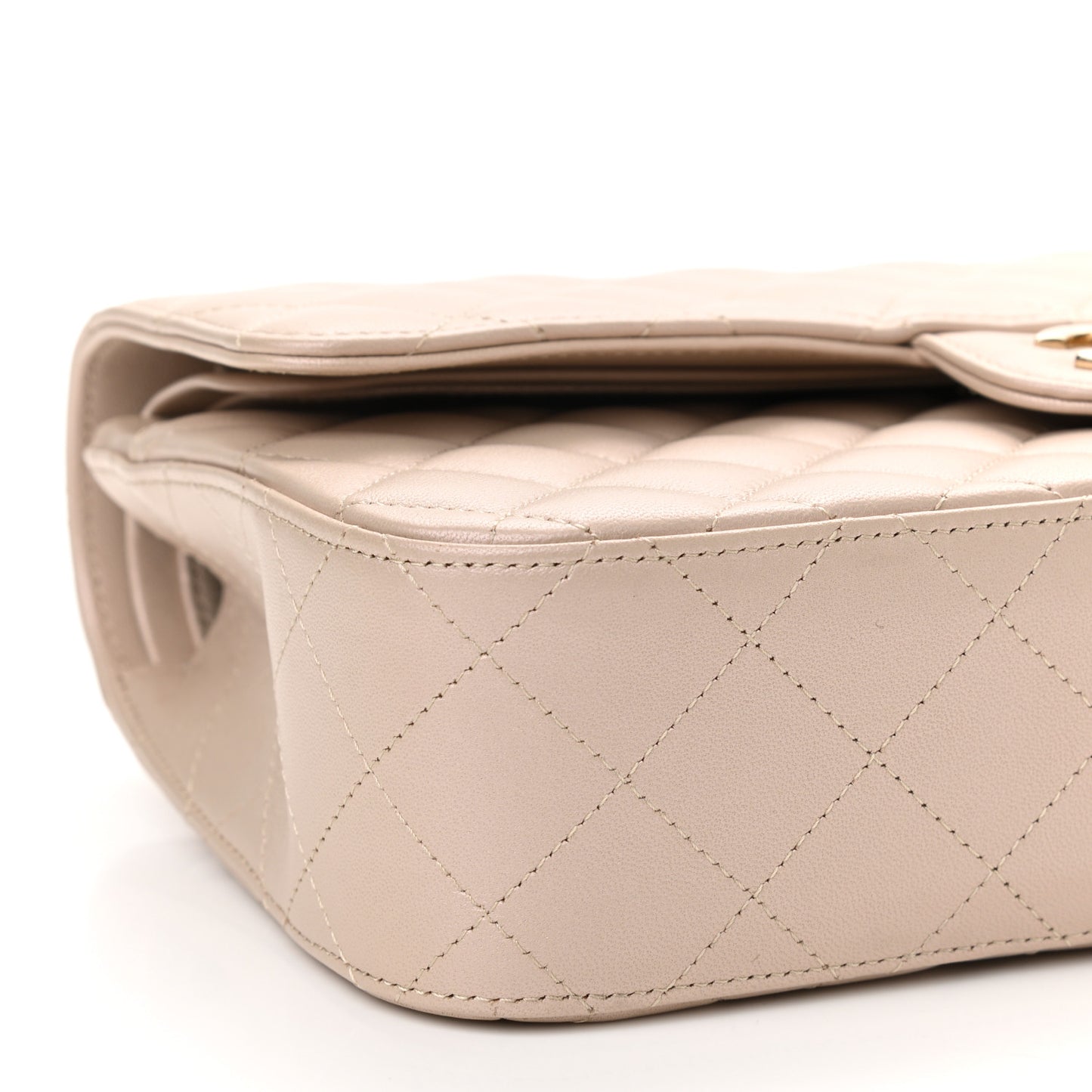 Iridescent Lambskin Quilted Medium Double Flap Beige