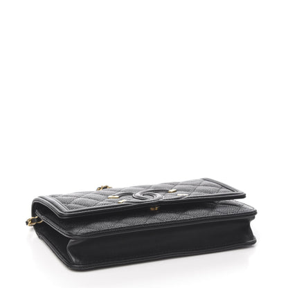 Chanel Caviar Quilted CC Filigree Wallet On Chain WOC Black 3 of 9
