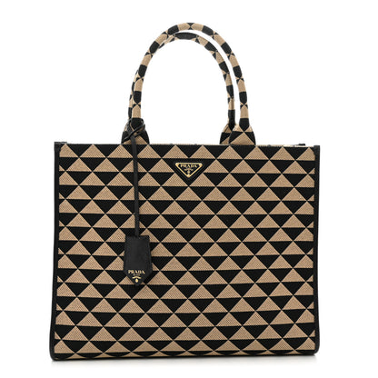 Prada Jacquard Saffiano Triangolo Symbole Embroidered Large Tote Black Corda 1 of 9
