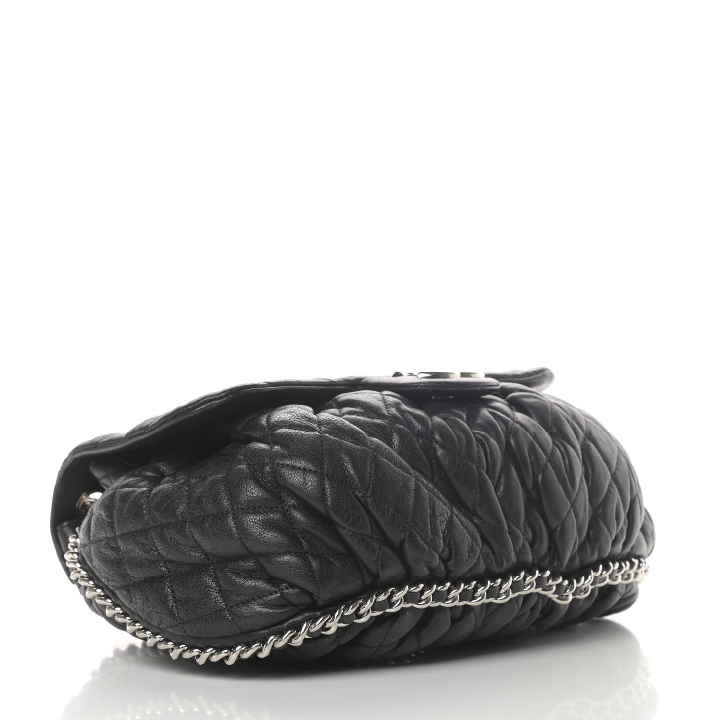 Washed Lambskin Quilted Large Chain Around Flap Black
