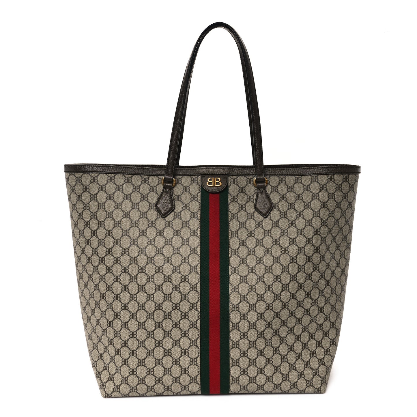 X BALENCIAGA BB Supreme Monogram Web Large Ophidia Shopping Tote Beige New Acero