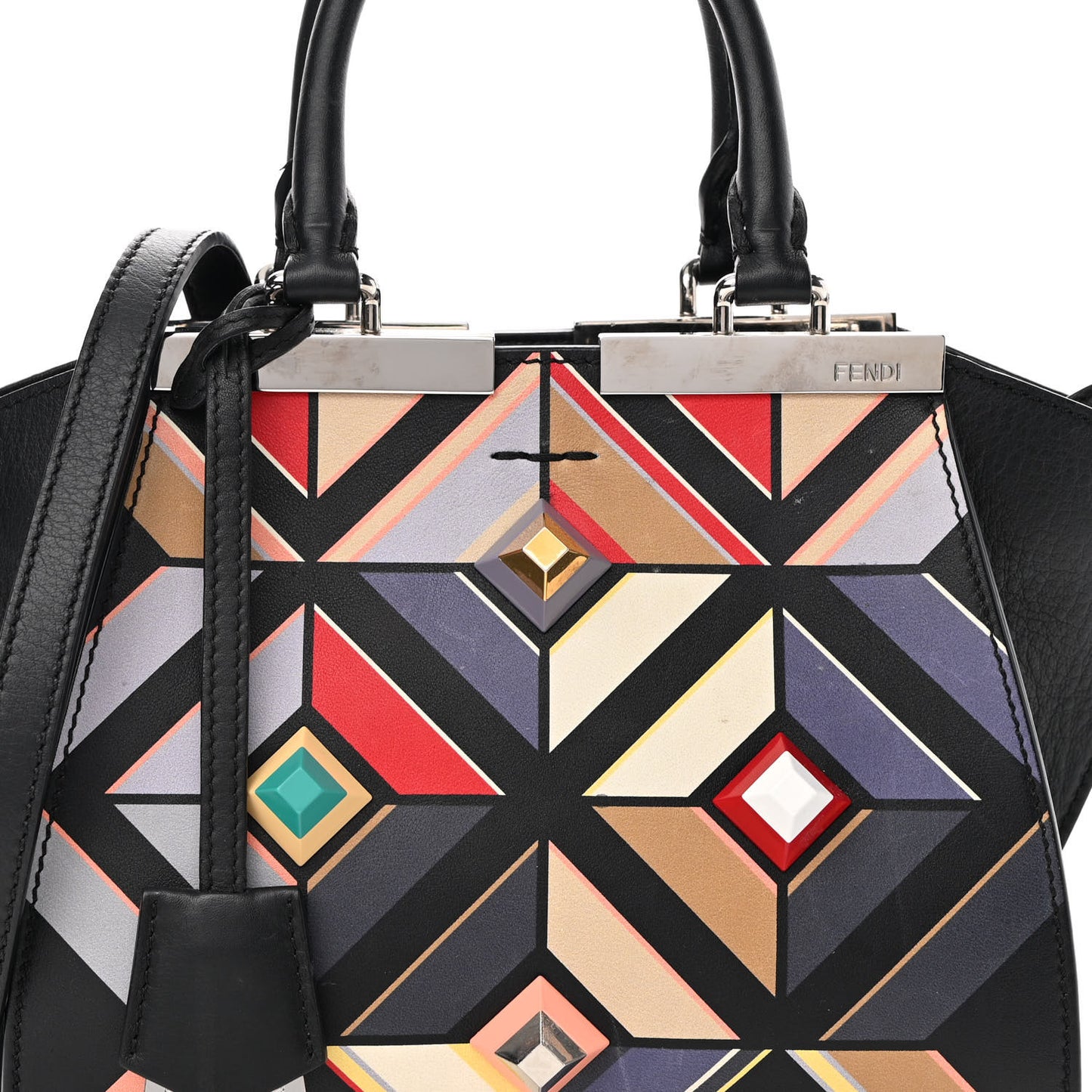 Calfskin Studded Diamond Mini 3Jours Tote Black Multicolor