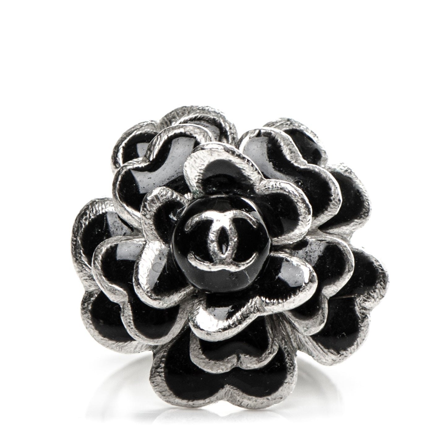 Enamel CC Camellia Ring 6 Black Silver