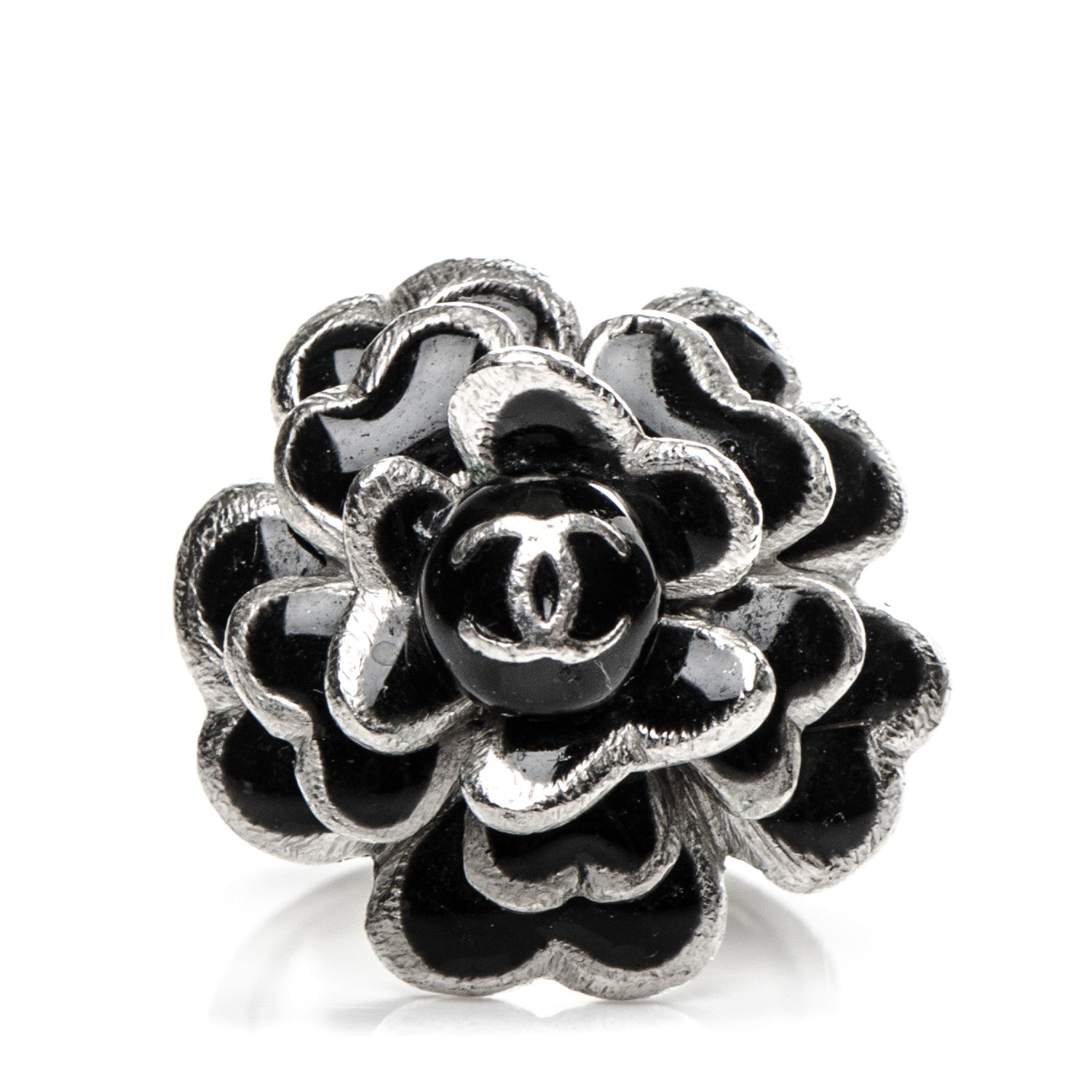 Chanel Enamel CC Camellia Ring 6 Black Silver 1 of 4