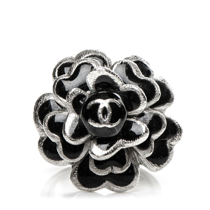 Chanel Enamel CC Camellia Ring 6 Black Silver 1 of 4