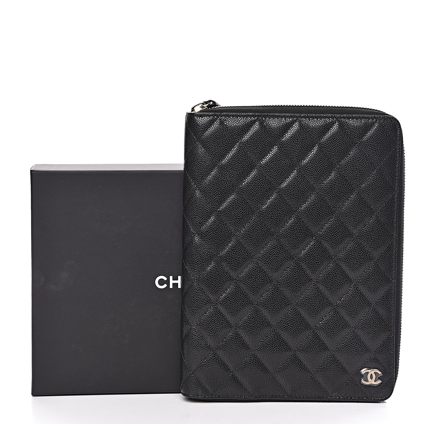 Caviar Quilted Zip Around Notebook Agenda Cover Black