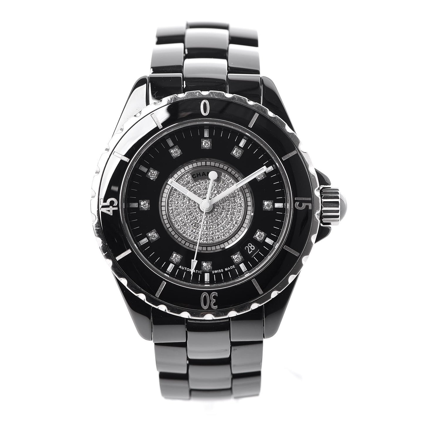 Stainless Steel Ceramic Diamond Dial 38mm J12 Automatic Watch Black