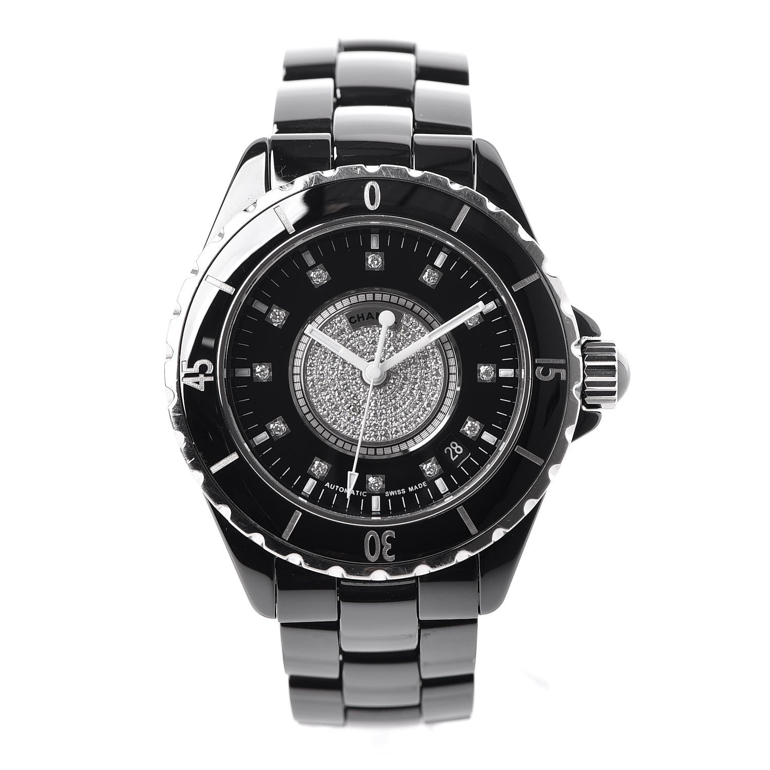 Chanel Stainless Steel Ceramic Diamond Dial 38mm J12 Automatic Watch Black 1 of 8