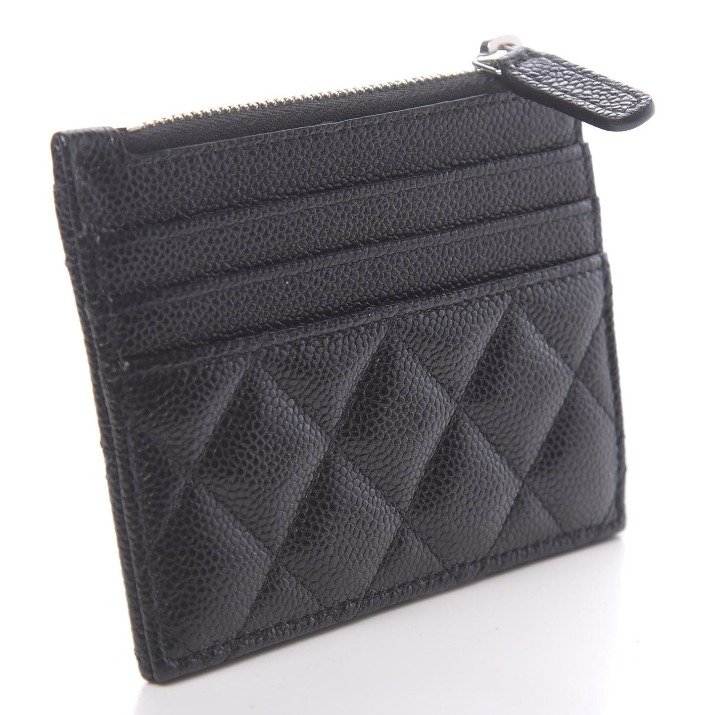 Caviar Quilted CC Zip Card Holder Black