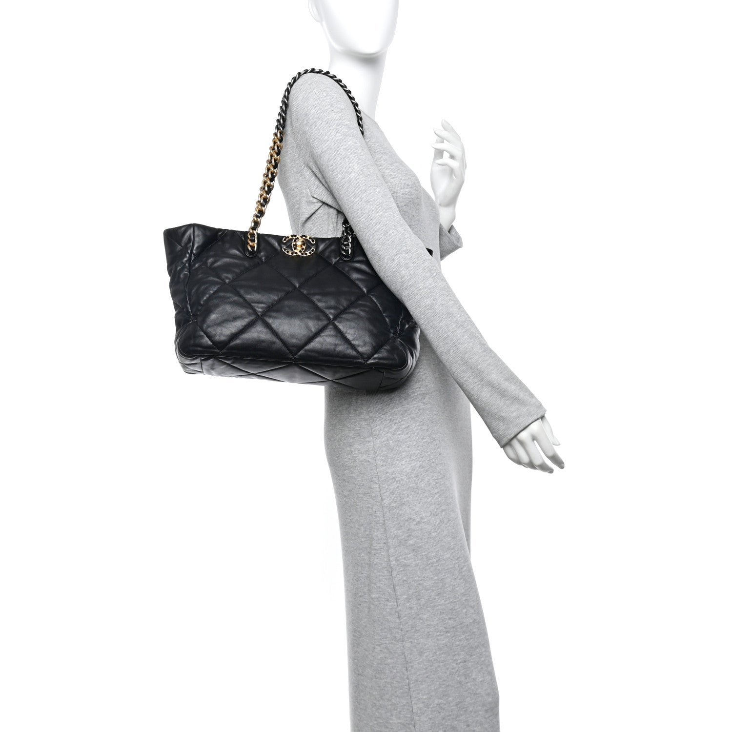 Chanel Lambskin Quilted Chanel 19 East West Shopping Bag Black 2 of 10
