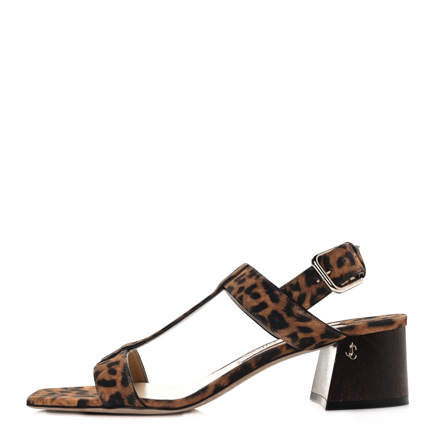 Jimmy Choo Suede Leopard Print Jin 45 Sandals 39.5 Natural Mix 1 of 8