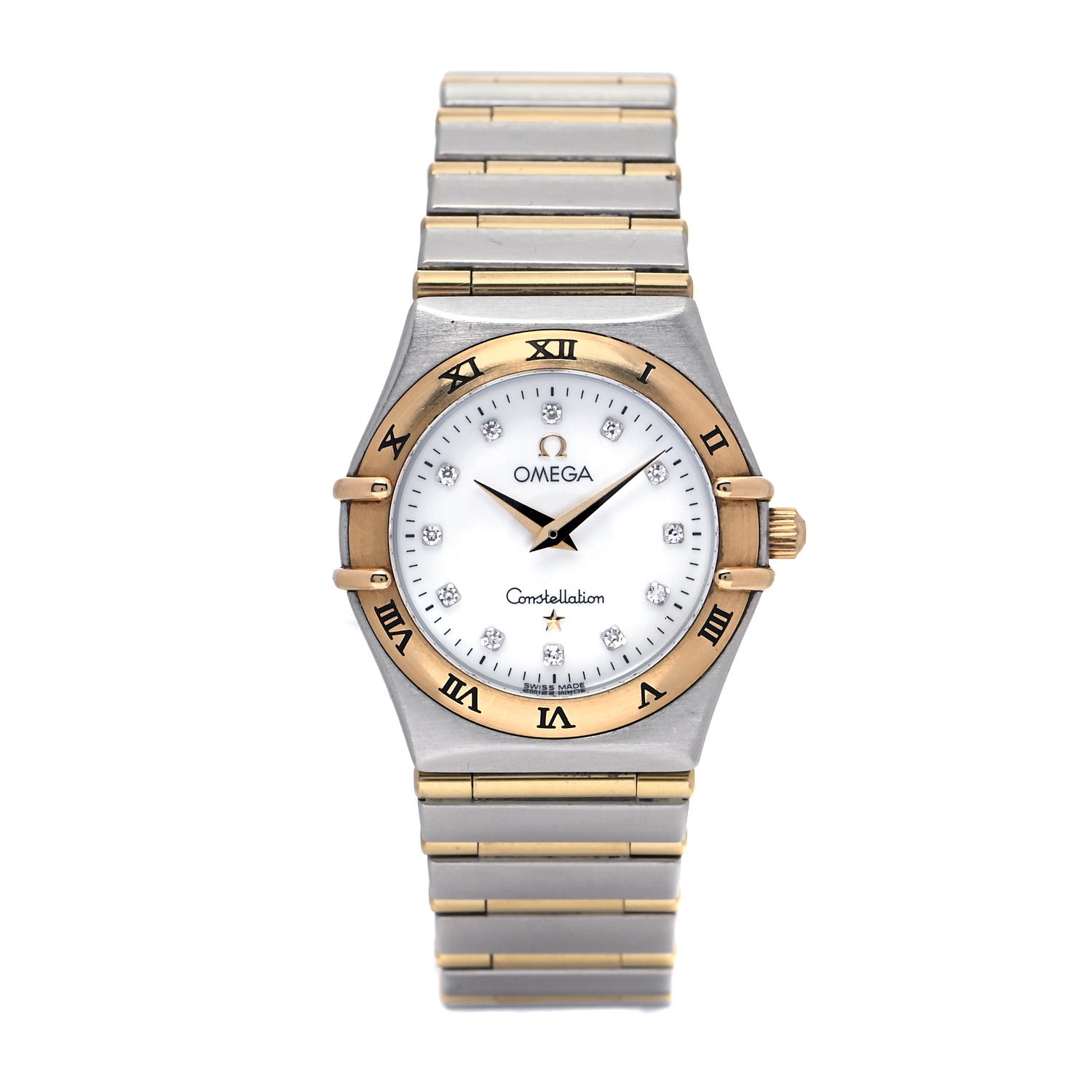 Omega Stainless Steel 18K Yellow Gold Diamond Mother of Pearl 25mm Constellation Manhattan Quartz Watch 1272.75.00 1 of 5