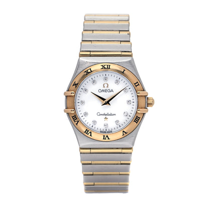Omega Stainless Steel 18K Yellow Gold Diamond Mother of Pearl 25mm Constellation Manhattan Quartz Watch 1272.75.00 1 of 5