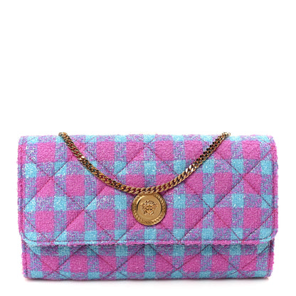 Versace Tweed Quilted Medusa Wallet on Chain Crossbody Pink Blue 1 of 11