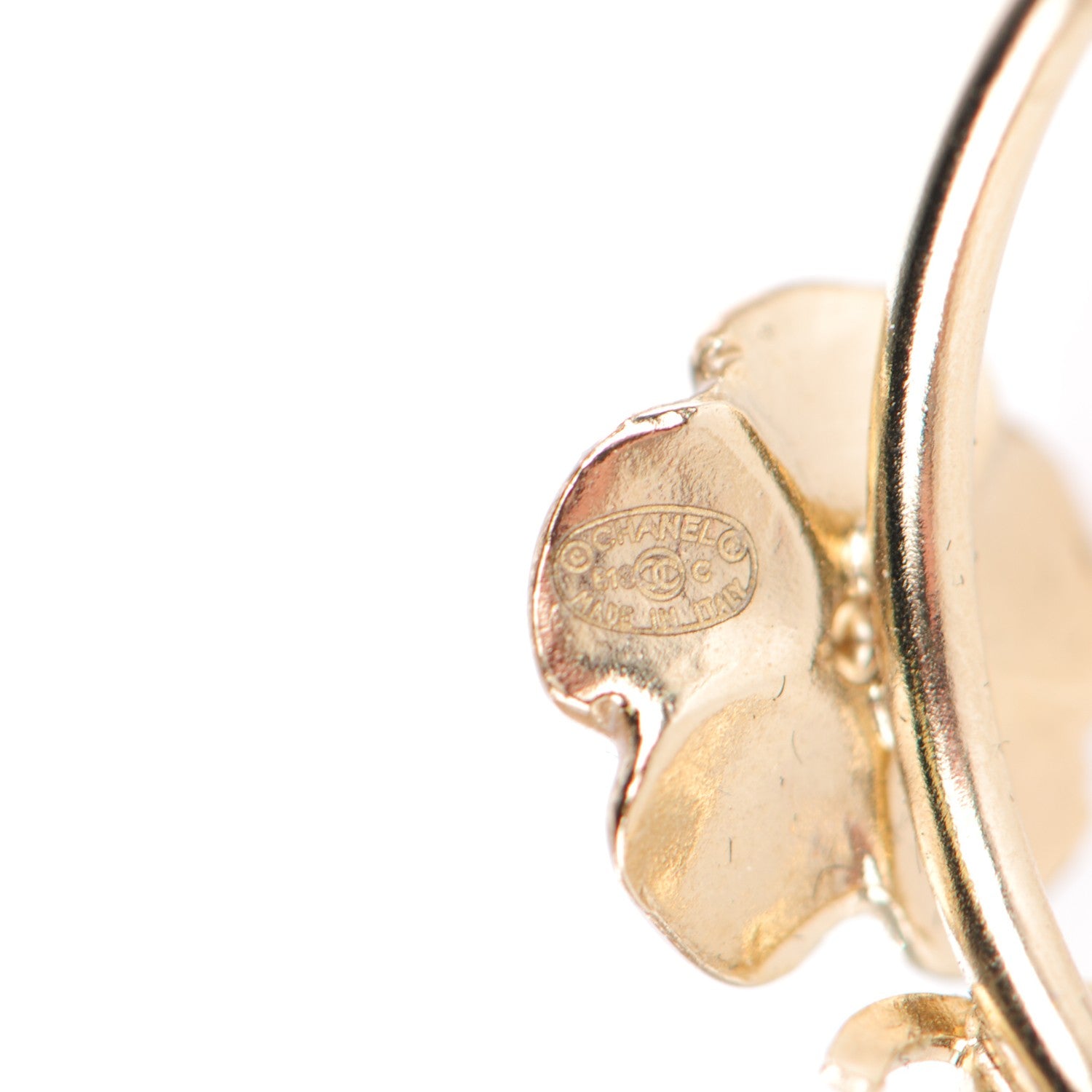Chanel Enamel CC Camellia Hoop Earrings Gold 4 of 5