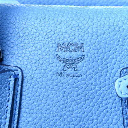 MCM Grained Calfskin Mini Milla Tote Mediterranean Blue 12 of 13