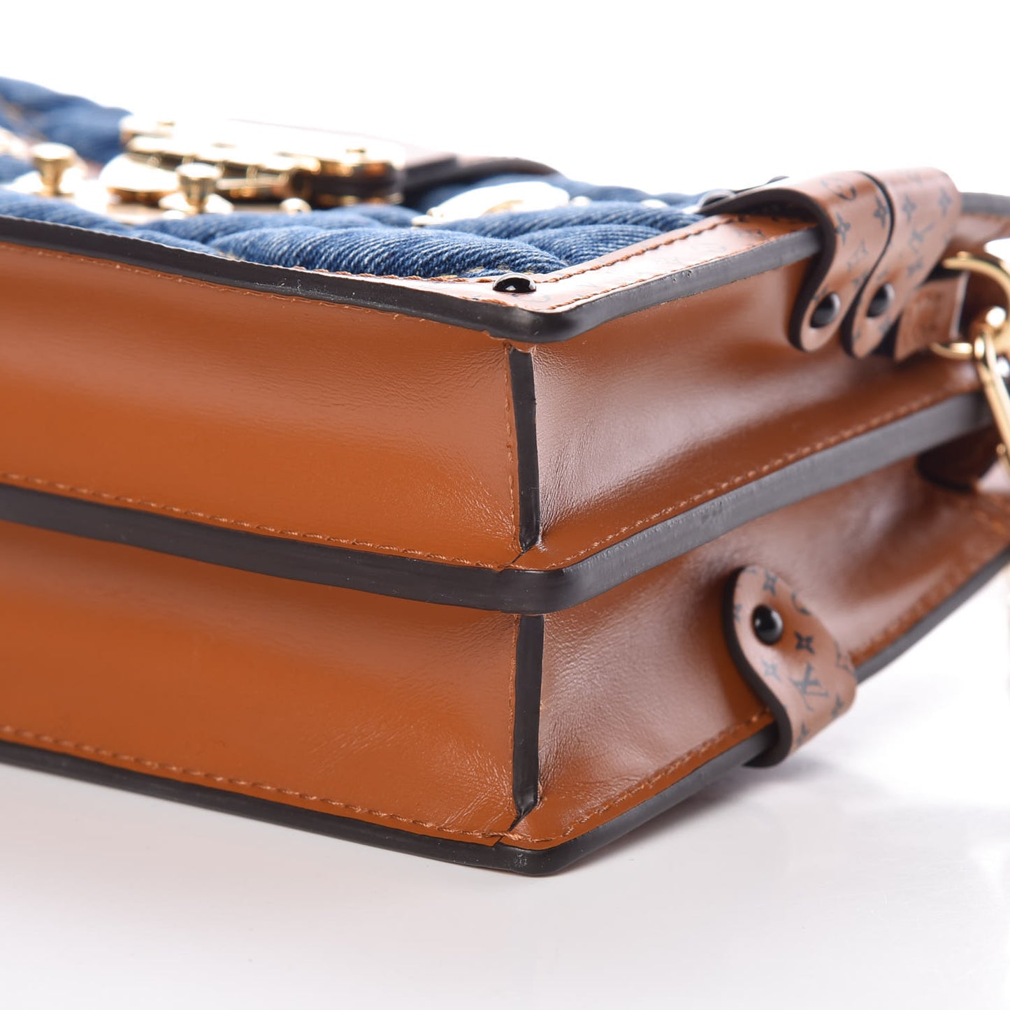 Denim Calfskin Malletage Trunk Clutch Light Blue