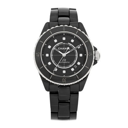 Chanel Stainless Steel Ceramic Diamond 38mm J12 Automatic Watch Black 1 of 4